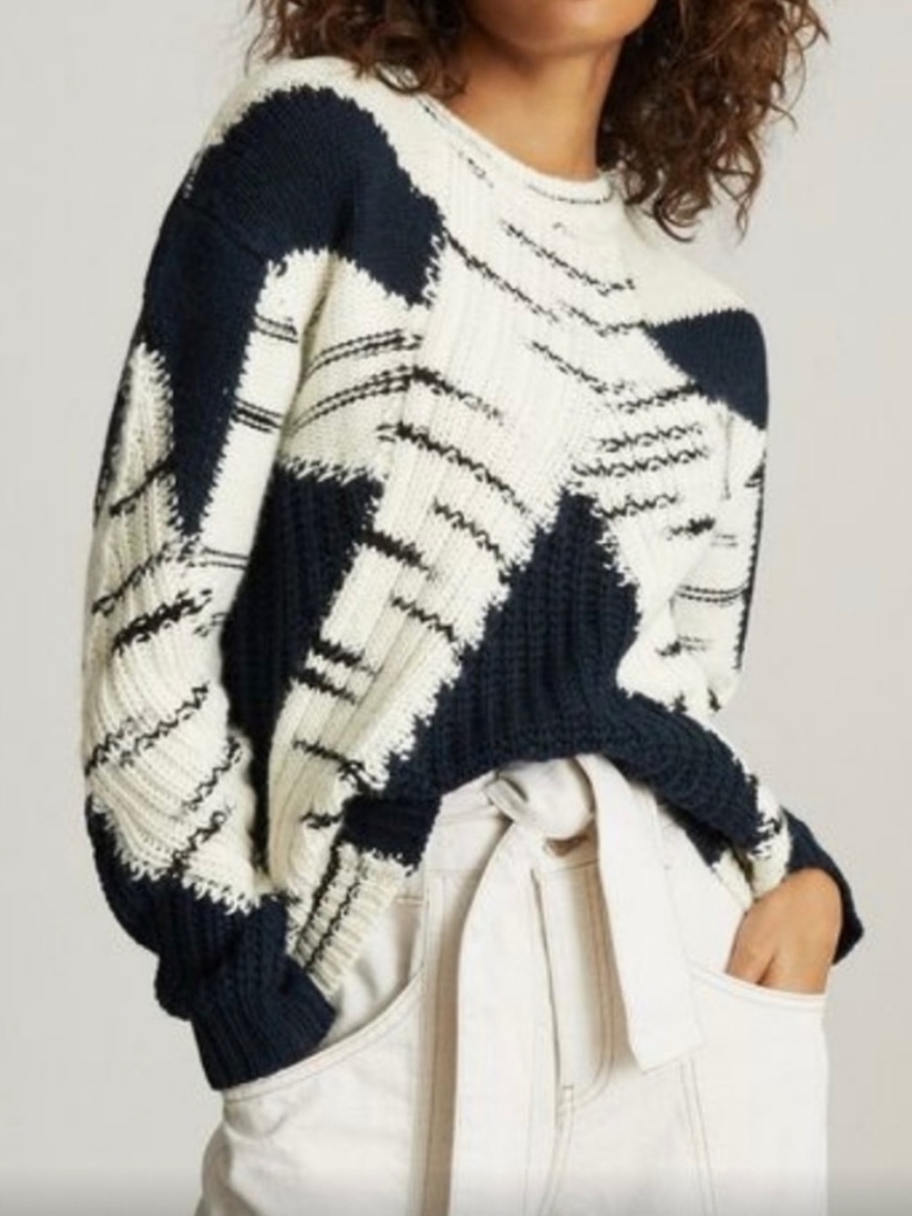 Reiss Wool Blend Crewneck Sweater Women Size Large Black White